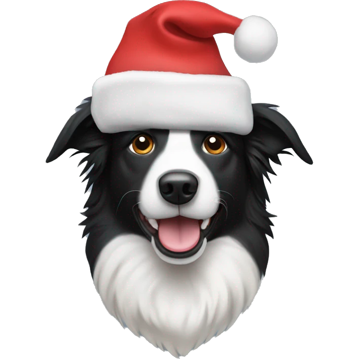a dog who is a border collie with a christmas hat emoji