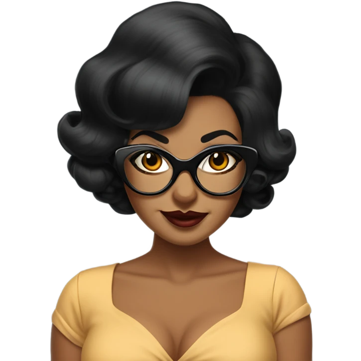 pin-up brown woman with black hair wearing 50s cat eye glasses  emoji