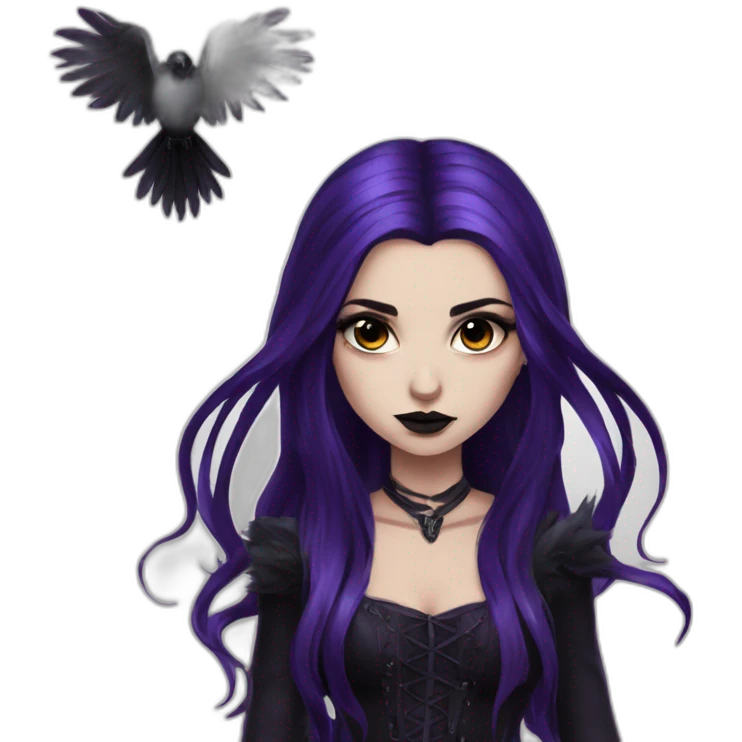 Raven Queen gothic girl long dark black and purple hair emoji