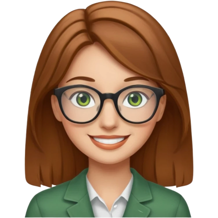 light brown hair woman with green eyes and glasses smiling emoji