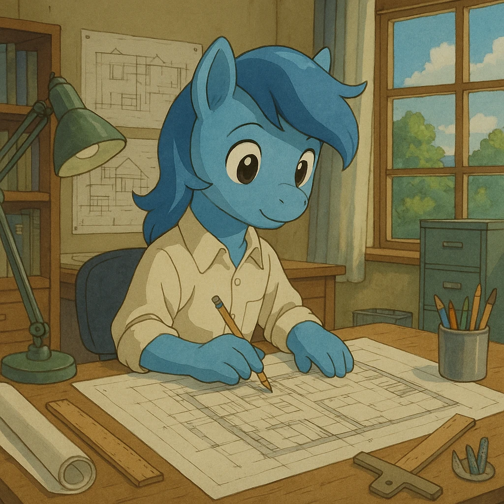 blue pony working as an architect emoji