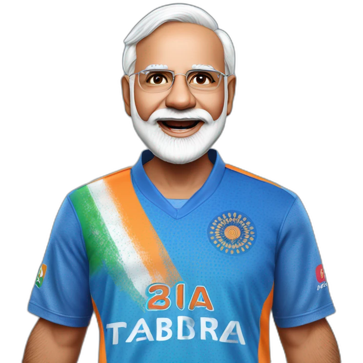 hyper realistic narendra modi celebrating in blue indian cricket team jersey emoji