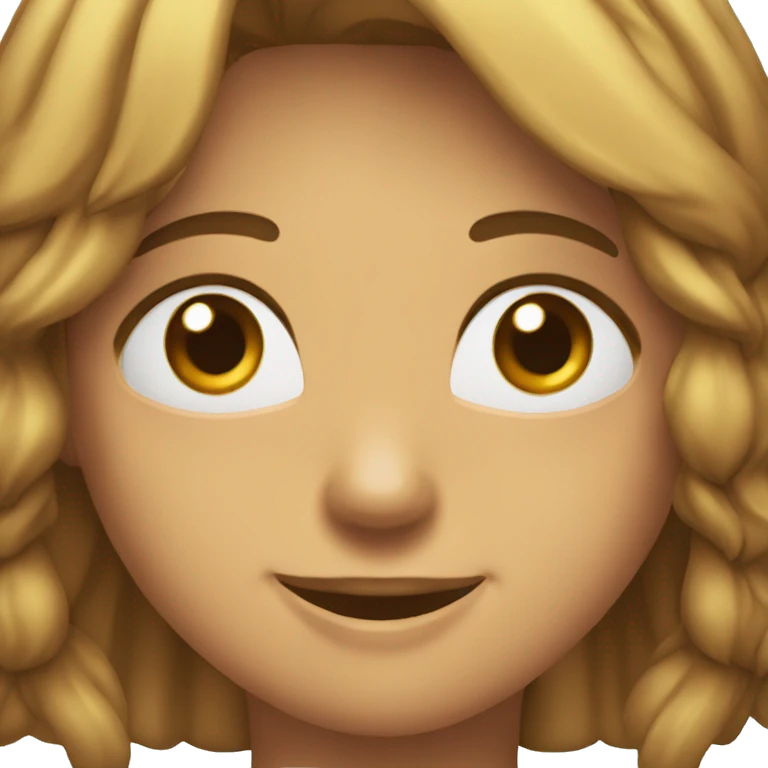 Chica con cerquillo y pelo largo media castaña con un pursing en la nariz sonriendo  emoji