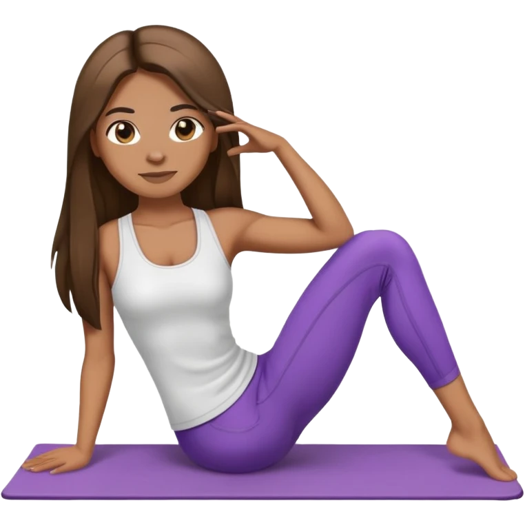 female emoji light brown skin, dark straight long hair, black eyes with pilates clothes emoji