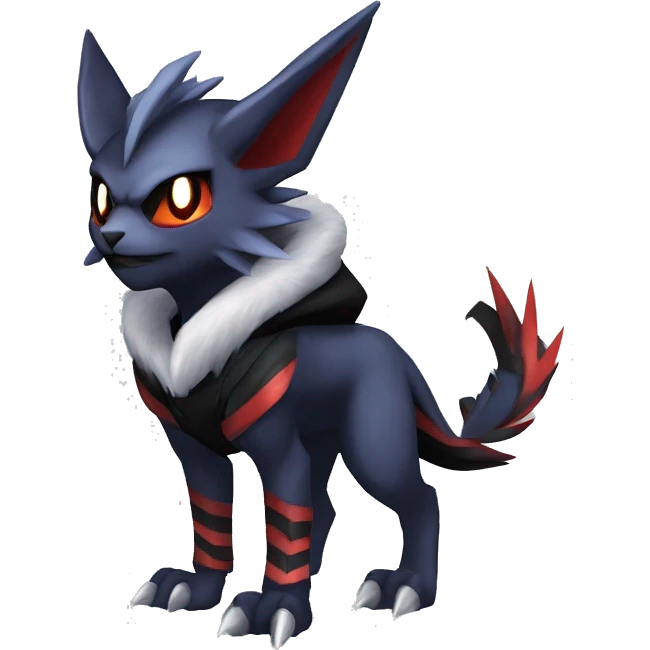 Cool Dark Edgy Absol-Noivern-Quilava-Litten-Pokémon with edgy stripes hoodie spiked collar punk Full Body emoji
