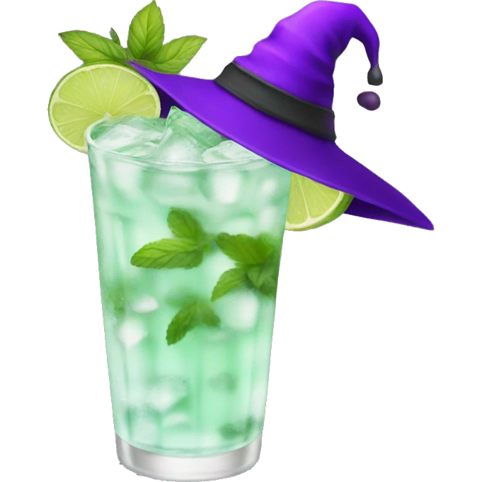 Mojito with purple witch hat, no straw, no leaves emoji