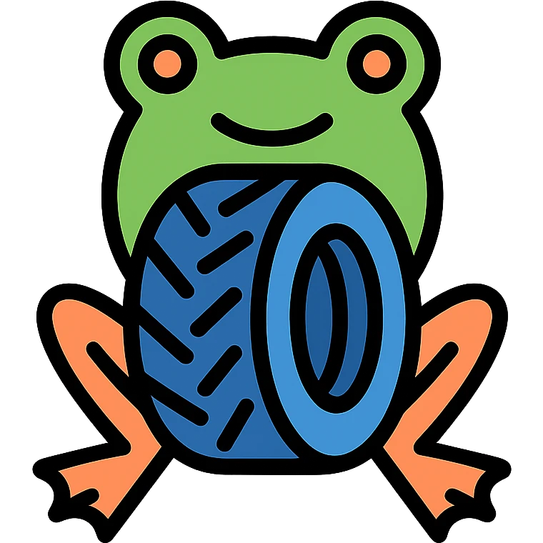 icon of a tire with legs and a frog's head, minimalistic and modern emoji