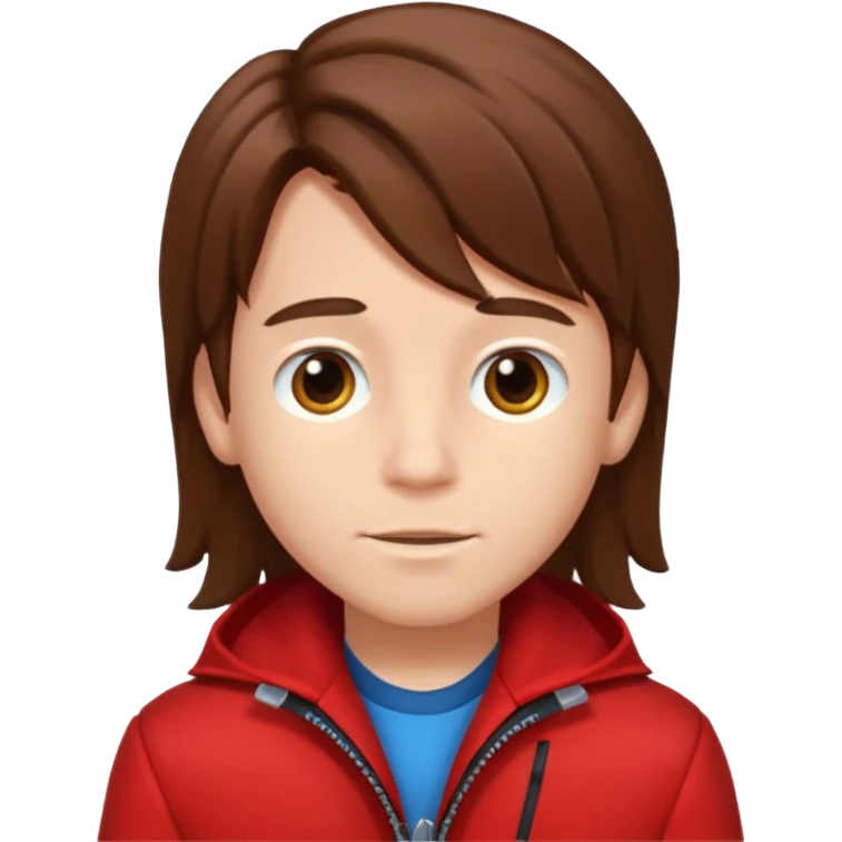 Garoto de cabelo castanho longo usando uma jaqueta vermelha  emoji