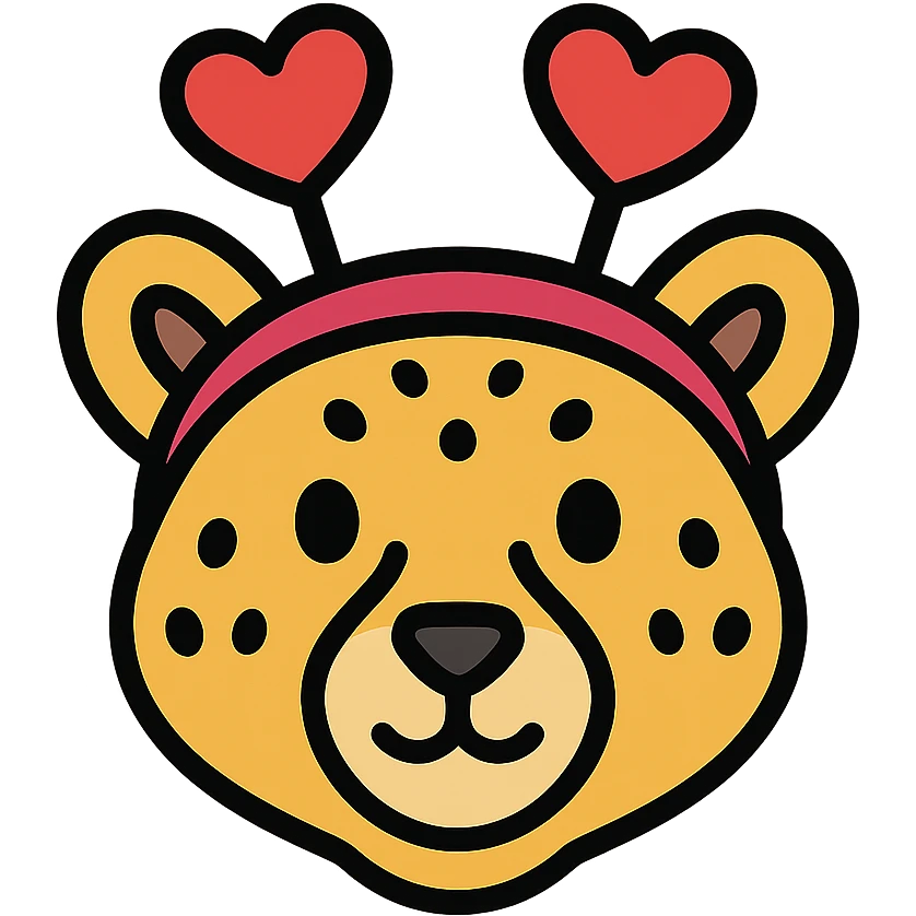 cheetah wearing a heart headband, colored icon emoji
