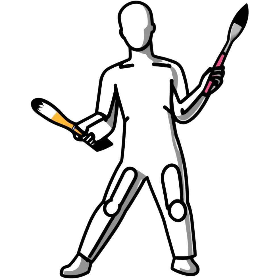 A paintbrush transforming into a metallic human silhouette, symbol of artistic identity emoji