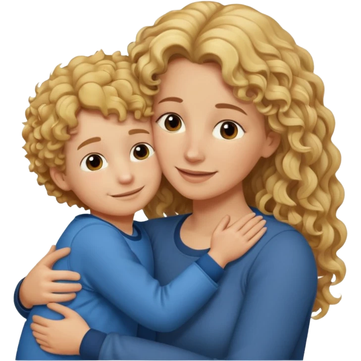 a mother with blond curly long hugging his son with brown hair and like saying its okay emoji