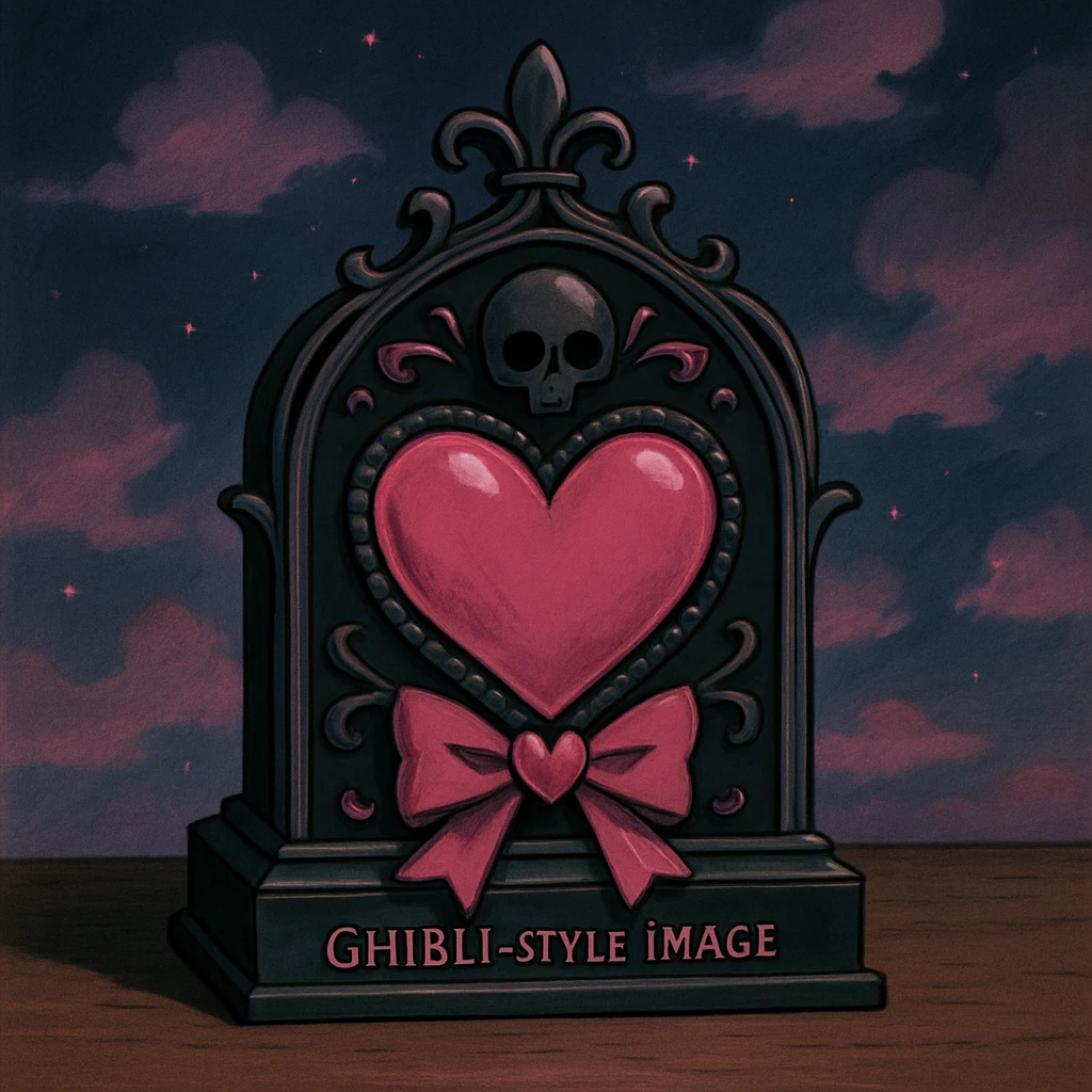 BLACKPINK-inspired gothic object, dreamy and bold, black and pink colors, ghibli style emoji