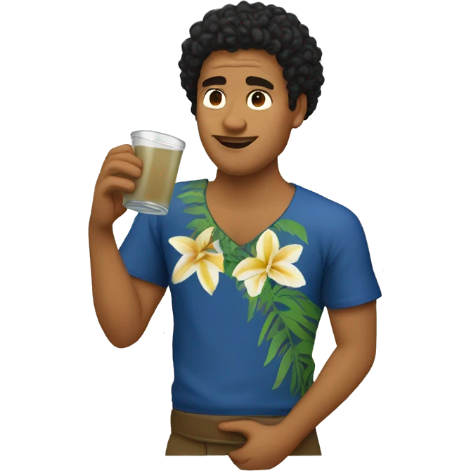 Tongan Man with curly hair drinking kava  emoji