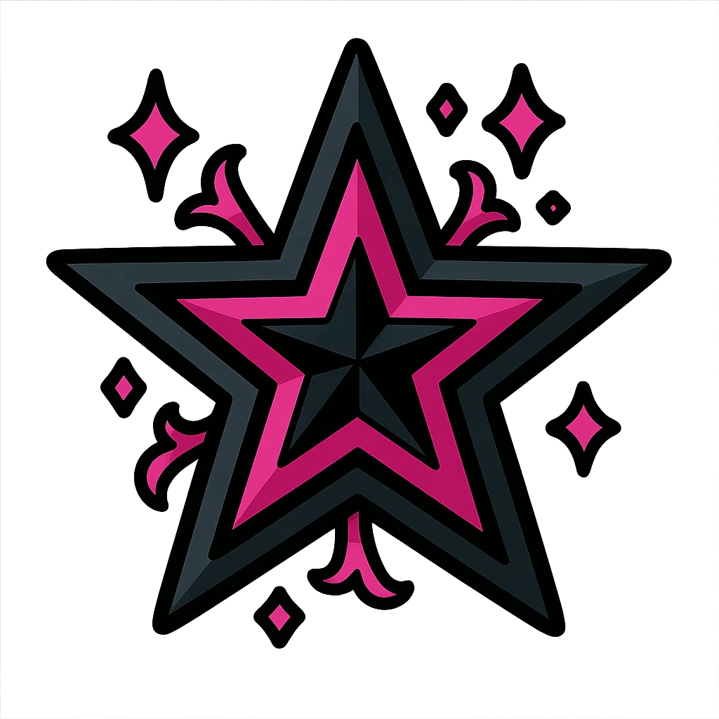 gothic star, black and pink, vibrant toon style emoji
