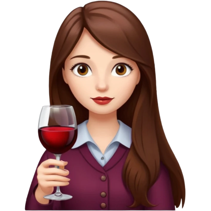 girl with long brown hair, long eye lashes, gorgeous with a glass of wine emoji