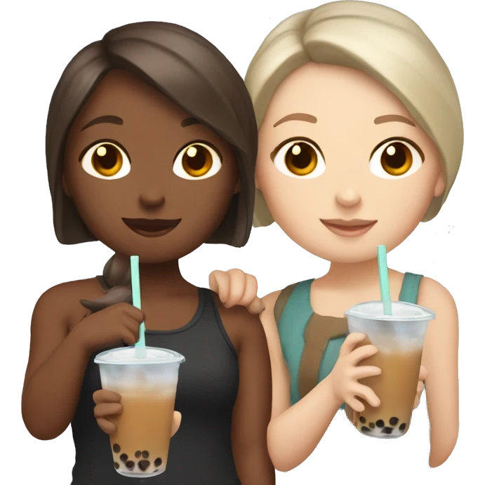Two white girls with brown hair drinking boba tea emoji