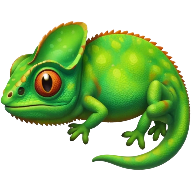 please create an animated color changing emoji that can be used as favicon . the default colour must be green and then its colour must change. the chemeleon should look to the left side. The chemeleon should look happy. The colour of the chemeleon is not changing emoji