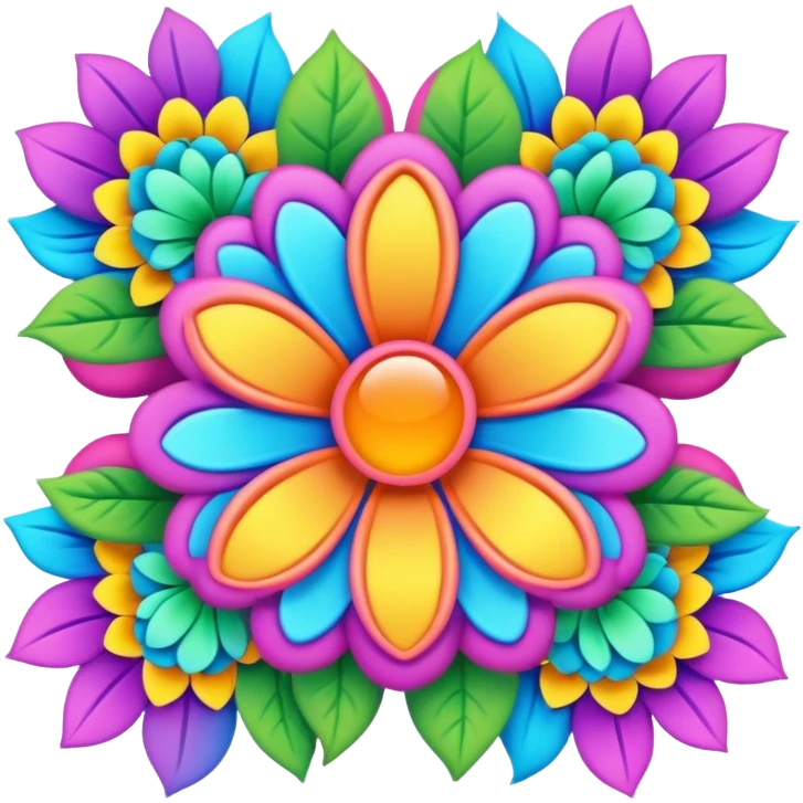 3D, psychedelic colored hippie style flower border  emoji