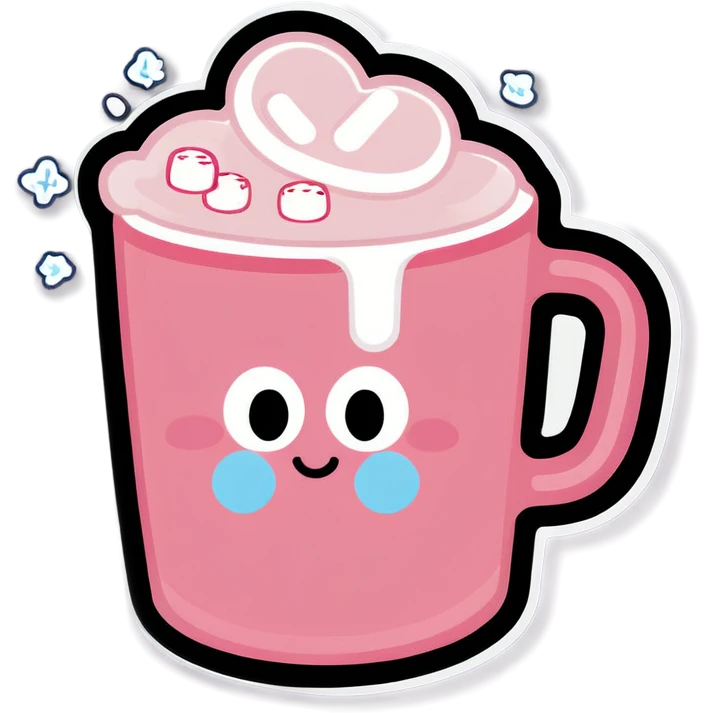 Light Pink mug of hot chocolate with marshmallows  emoji