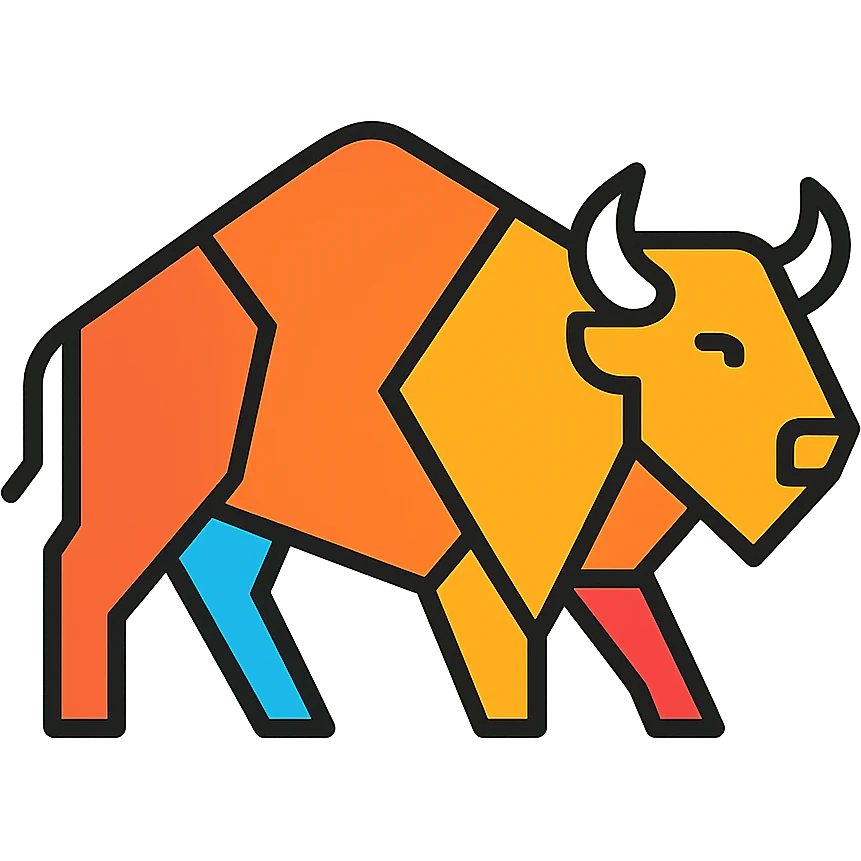 geometric bison icon, basic shapes, clear lines, stylized horns, modern icon style emoji