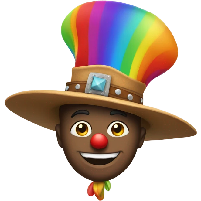 Clown with a cowboy hat and a rainbow on top of his head emoji