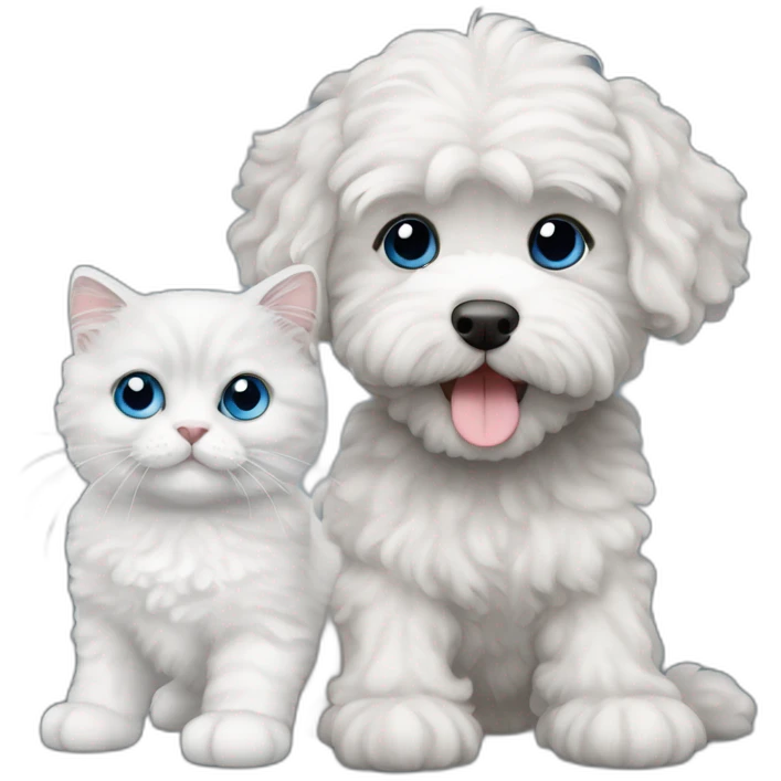 A blue-eyed gray cat with a white maltipoo emoji