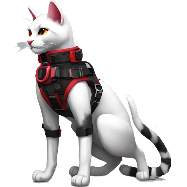 Anthro Edgy Elegant black red anthro cat wearing a harness collar cyberpunk techwear emoji
