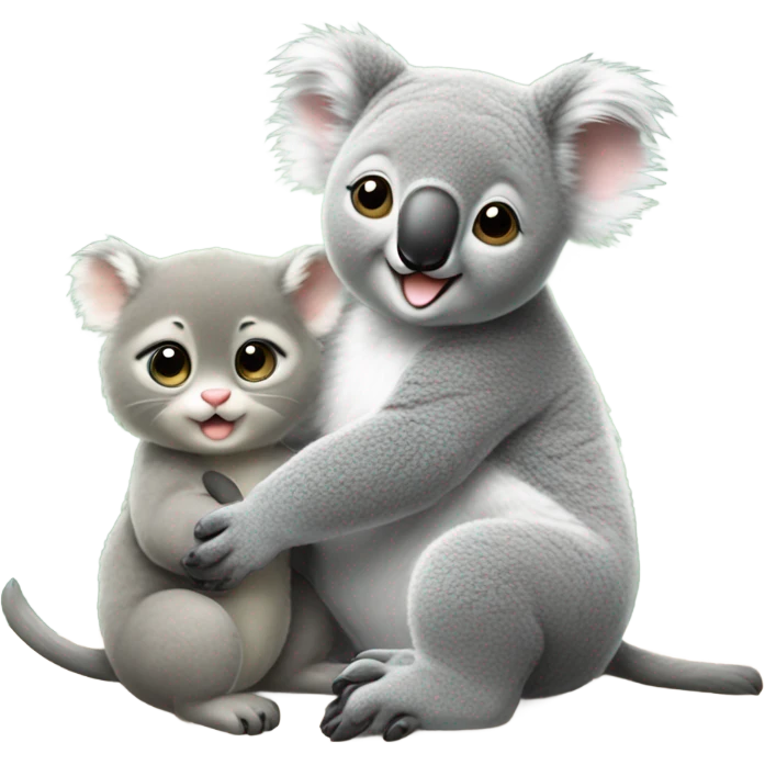 Baby Koala and a kitten holding hands  emoji