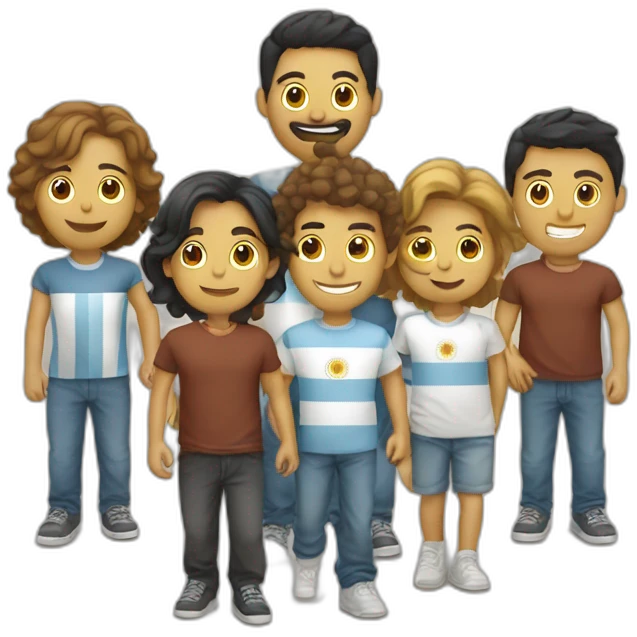 Grupo de amigos con remera de argentina emoji