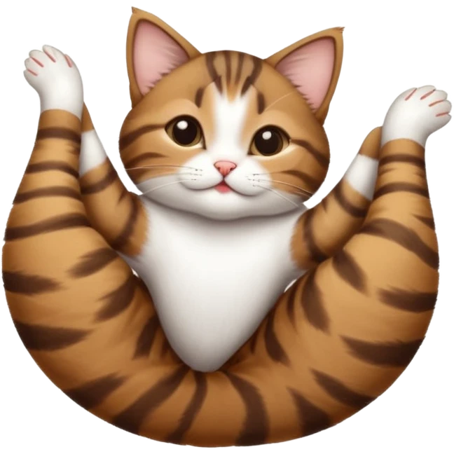 dark brown tabby and white small cat in funny positions upside down with eyes closed emoji