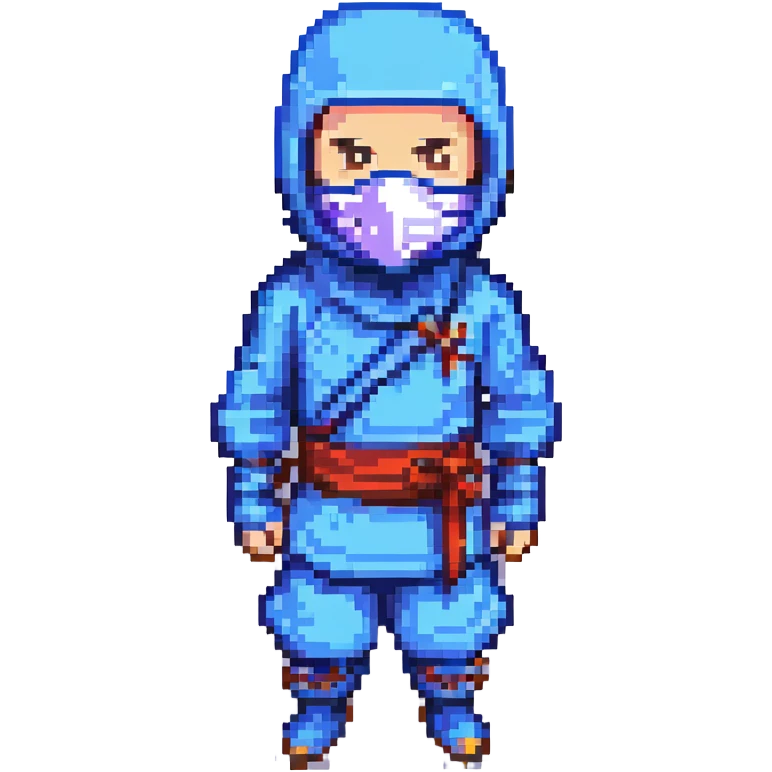 masked ninja, pixel art style, blue outfit emoji