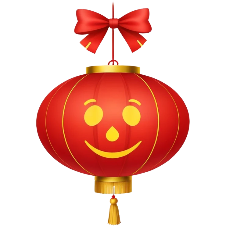 Chinese red lantern, traditional festive decoration, round shape with tassel, emoji style emoji