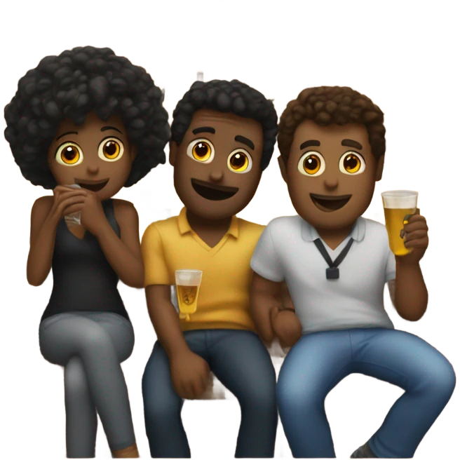 3 friends at a bar drinking 1 boy 2 girls emoji