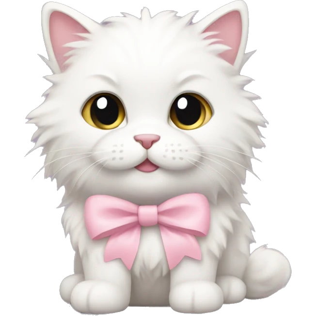 Fluffy kitty with light pink bow emoji