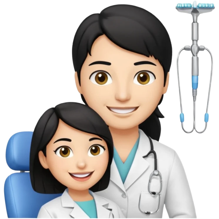 olive skin dentist with black hair smiling while working on a patient in a dental chair emoji