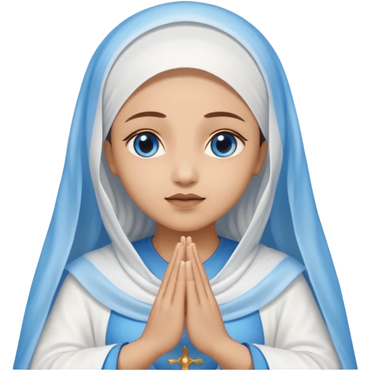 Nossa senhora das graças com aura manto azul e vel branco, com mãos abertas para baixo  emoji