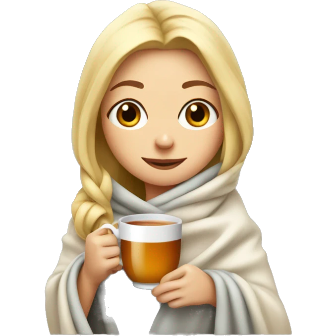 Blonde girl wrapped in blanket drinking tea emoji