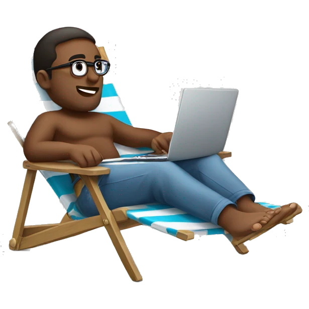 Man on deck chair with laptop on his knees emoji
