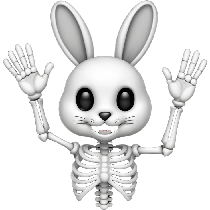 Emoji tete de Lapin squelette noire qui fait bonjour de la main  emoji