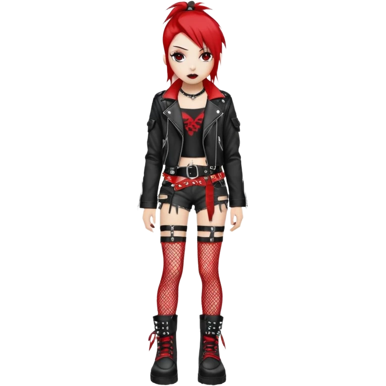 A cool urban punky gothic badass edgy black white and red styled outfit (aesthetic, clothes, clothing, loose objects, apparels)  emoji