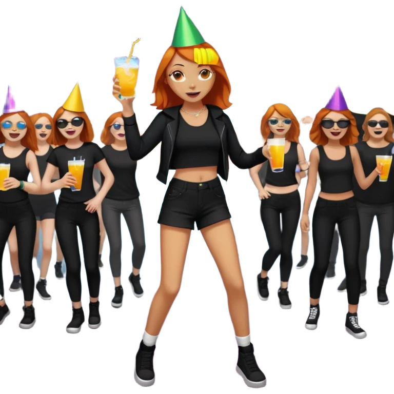 Ginger girl dancing at a rave. Full body, wearing dark colours emoji