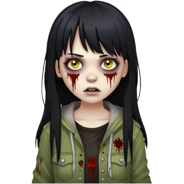 girl zombie with black long hair and bangs emoji