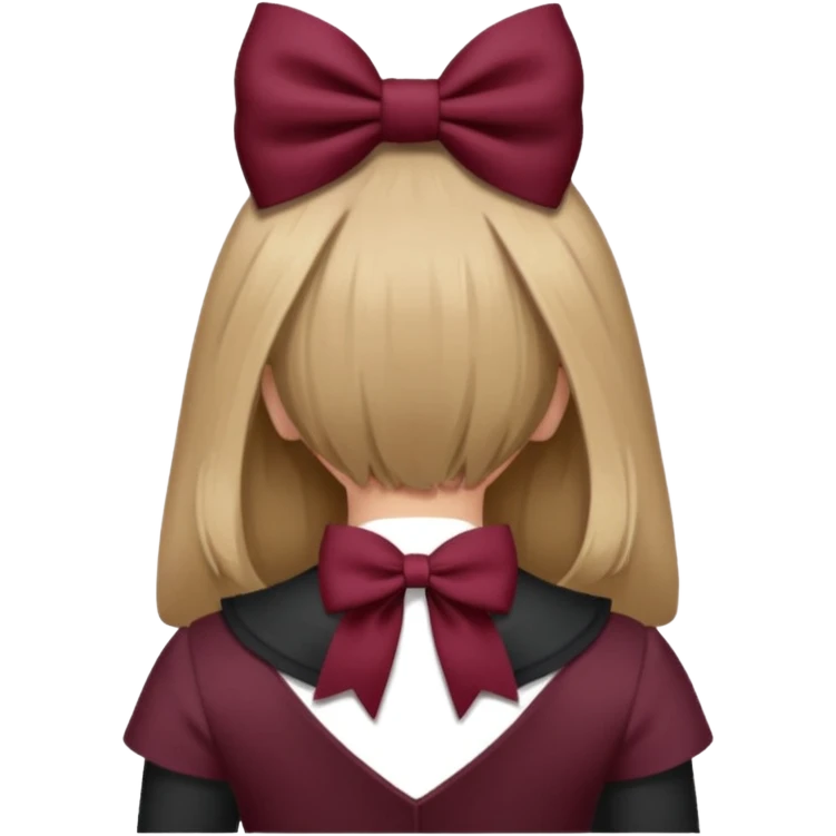 A burgundy bow in dark blond hair from the back emoji