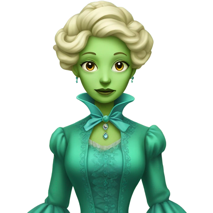 "green blonde alien woman"  in cyan
 Victorian dress elegant, full body emoji