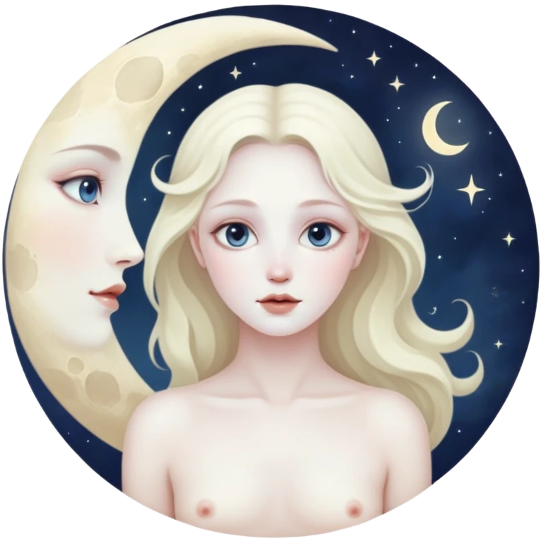 Nude women with moon face emoji