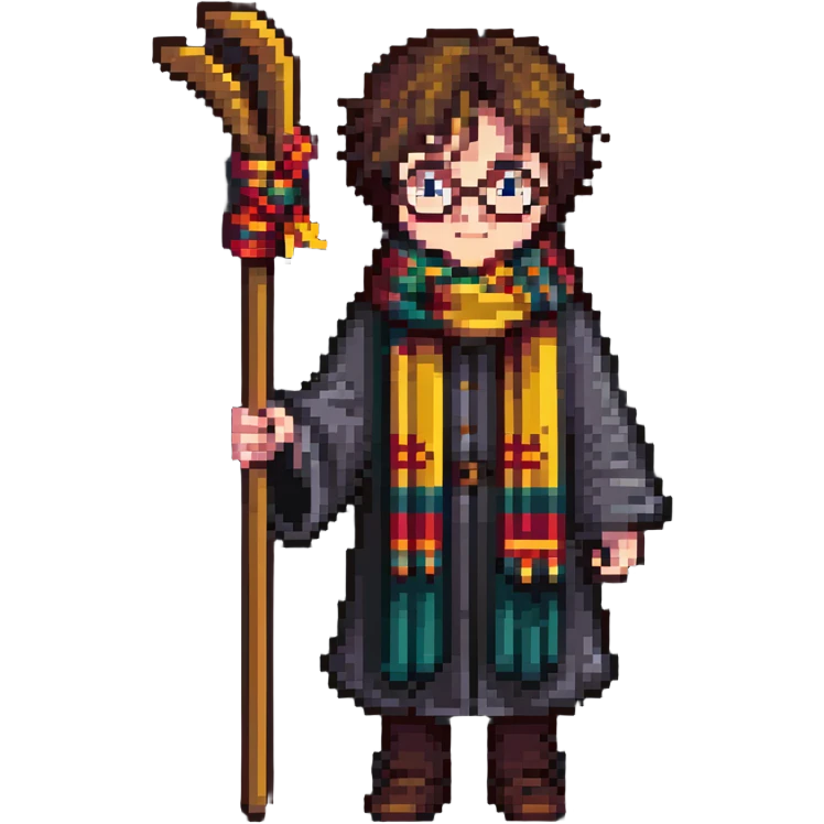 Harry Potter with broomstick and scarf emoji