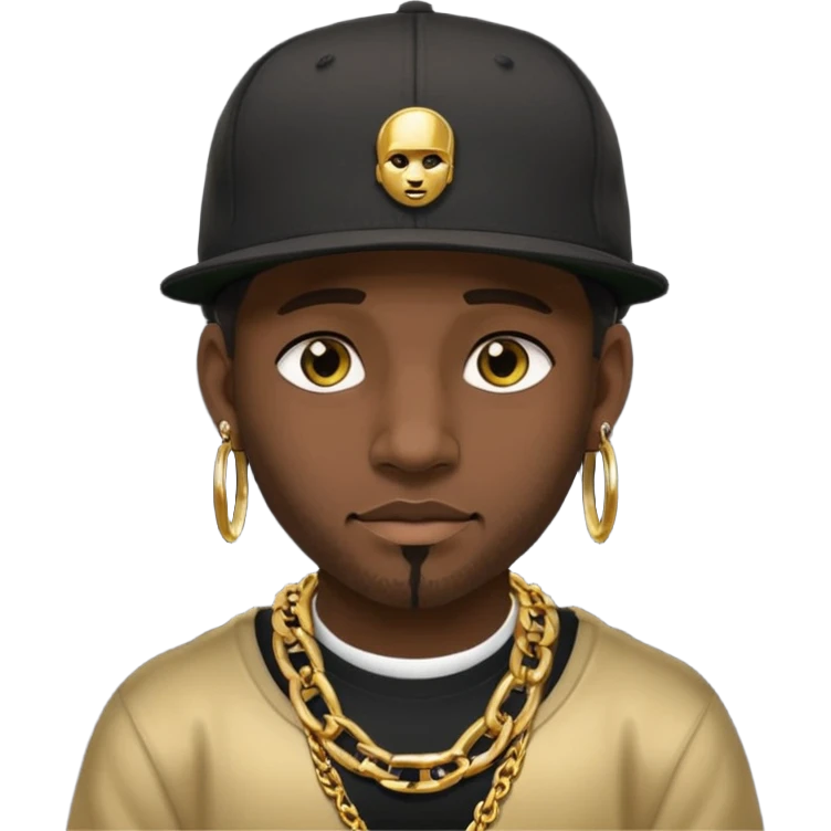 black guy with golden chains eartunnels and a snapback cap emoji