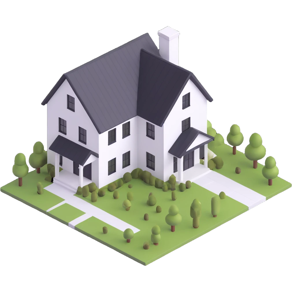 3d isometric modern farmhouse, white with black trim emoji