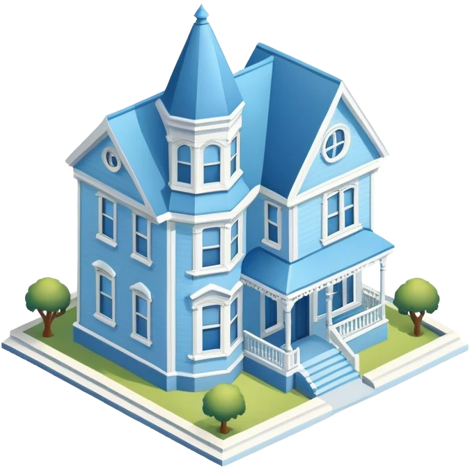 Light blue victorian house isometric exterior view emoji