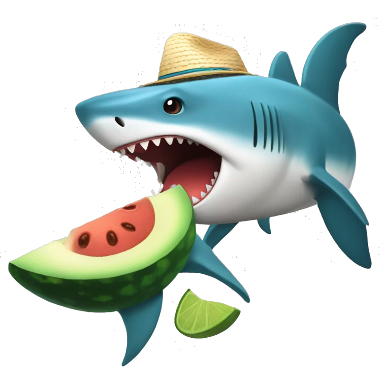 Un tiburón con sombrero  con aguacate 🥑 emoji